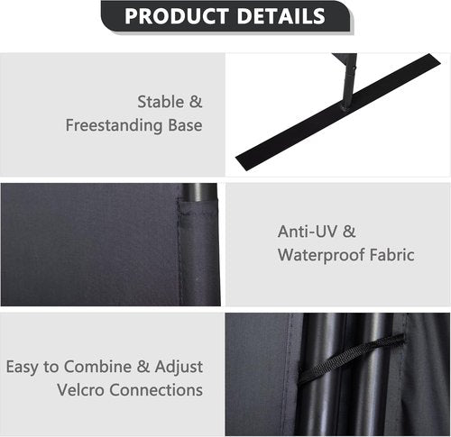 JAXPETY Room Divider - 6Ft Privacy Screen | Flexible Folding Partition for Office, Black 88"W x 73"H