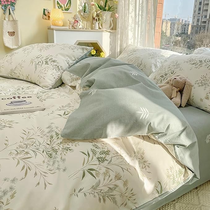 Vintage Floral Duvet Cover Queen Soft 100% Cotton Floral Cottagecore Bedding Set for Girls Women 3 Pieces Flower Plants Botanical Comforter Cover with Zipper Closure Reversible Famhouse Bedding Set