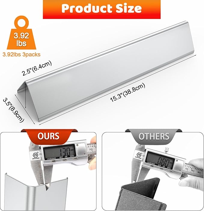 Uniflasy 7635 15.3 Inch Flavorizer Bars for Weber Spirit I and II 200 Series Replacement Parts,Spirit E210 S210 E220 S220 Gas Grills with Front Control Knobs, Stainless Steel Heat Plate Grill Parts