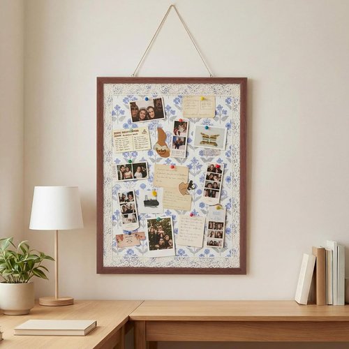 Leinuosen Cork Board - Decorative Floral Design with Blue Flowers | 17 x 23 Inch Framed Bulletin Board for Home, School, Office Decor