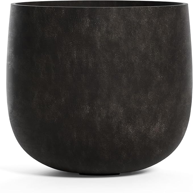 Mondo Large Planter – Brown Stone Finish – Fiberglass Indoor/Outdoor and Weather-Resistant Round Planter (39.4" D x 39.4" H Exterior, 37.8" D x 39.4" H Interior)
