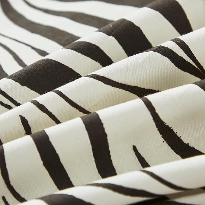 FADFAY Zebra Duvet Cover King, 100% Cotton Chocolate and White Animal Print Bedding Set, 3 Pieces with Zipper Closure & Corner Ties