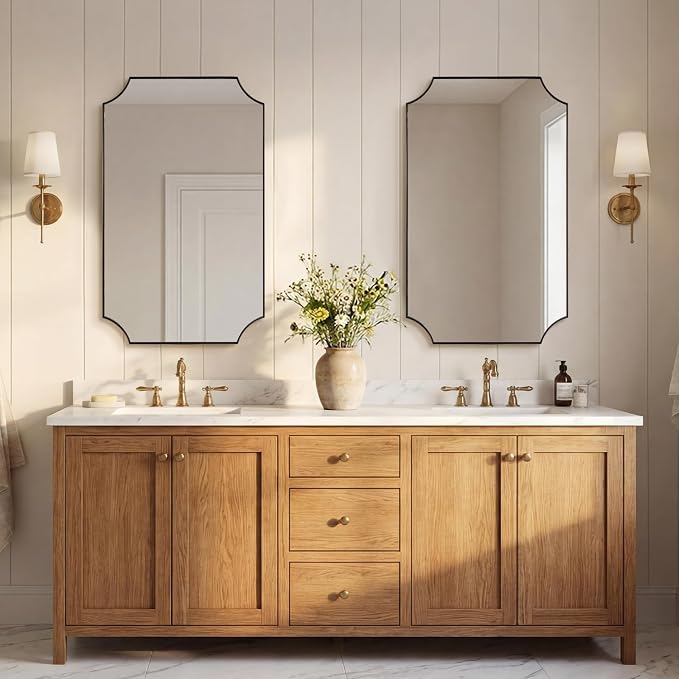 ANDY STAR Brushed Bronze Mirror, 24"x40" Bathroom Vanity Mirror, Scalloped Rectangle Mirror with Rust-Proof Stainless Steel 1" Frame, Hangs Vertically or Horizontally