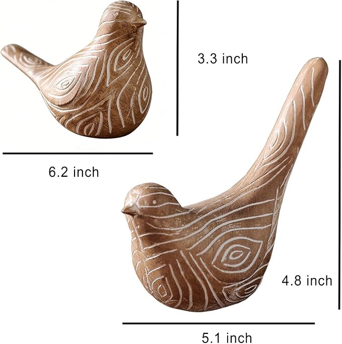 Boho Bird Statue, Vintage Bird Figurine Sculpture for Home Decor, Shelf Decor, Living Room, Bedroom, Office, Decorative Bird Gift for Women - Vintage Pair