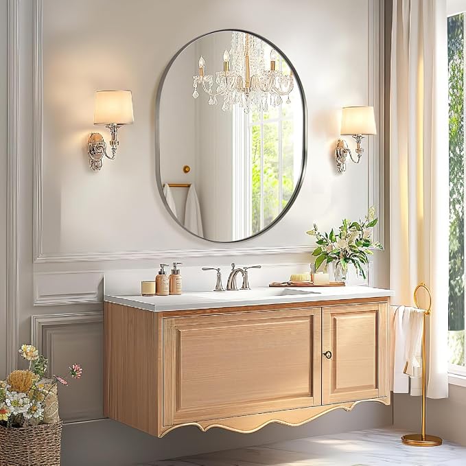 ANDY STAR 24x32’’ Oval Bathroom Mirror, Oval Nickle Mirror Pill-Shaped Design in Stainless Steel Metal Frame for Bathroom, Entryway, Living Room, Contemporary 1" Deep Wall Mount Vertical or Horizontal