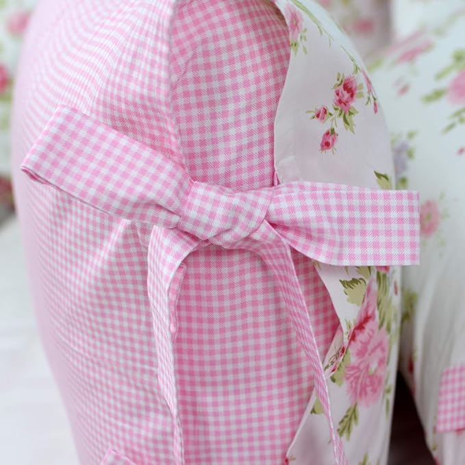 FADFAY Rose Floral Duvet Cover Set Pink Grid Cotton Girls Bedding with Hidden Zipper Closure 3 Pieces, 1duvet Cover & 2pillowcases,Queen Size