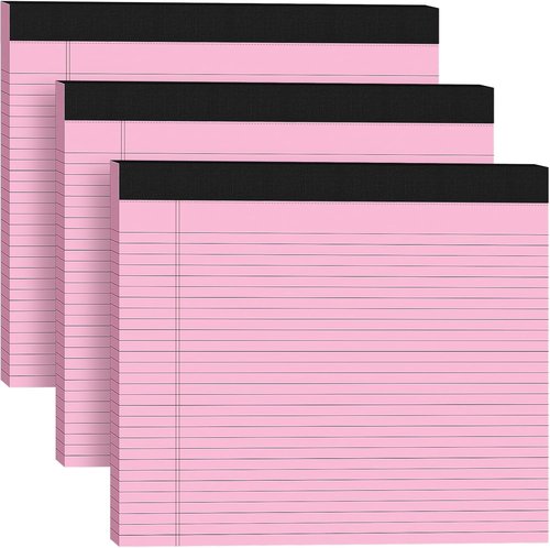 AILZFEI Wide Legal Pads - 3 Pack Pink College Ruled Notepads | 11" x 9.5", 30 Sheets Each, Perforated