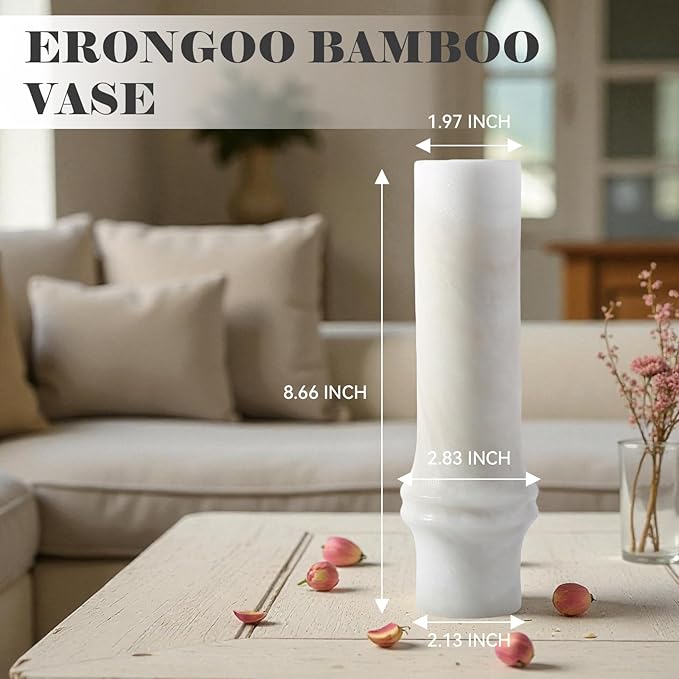 Vase for Home Decor, Marble Bamboo Vase Rustic Vintage Decorations for Living Room, Table, Bathroom, Holiday & Weddings,White Flower Vases (Namib Bianco)