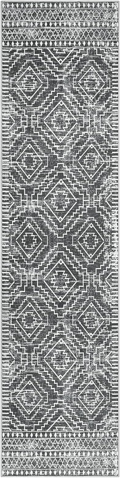 Wonnitar Moroccan Hallway Runner Rug 10 ft, Machine Washable 2'6"x10' Long Runner Rugs for Kitchen, Boho Non-Skid Soft Low Pile Carpet Runner for Entryway Hall Entrance (Dark Grey,2'6"x10')