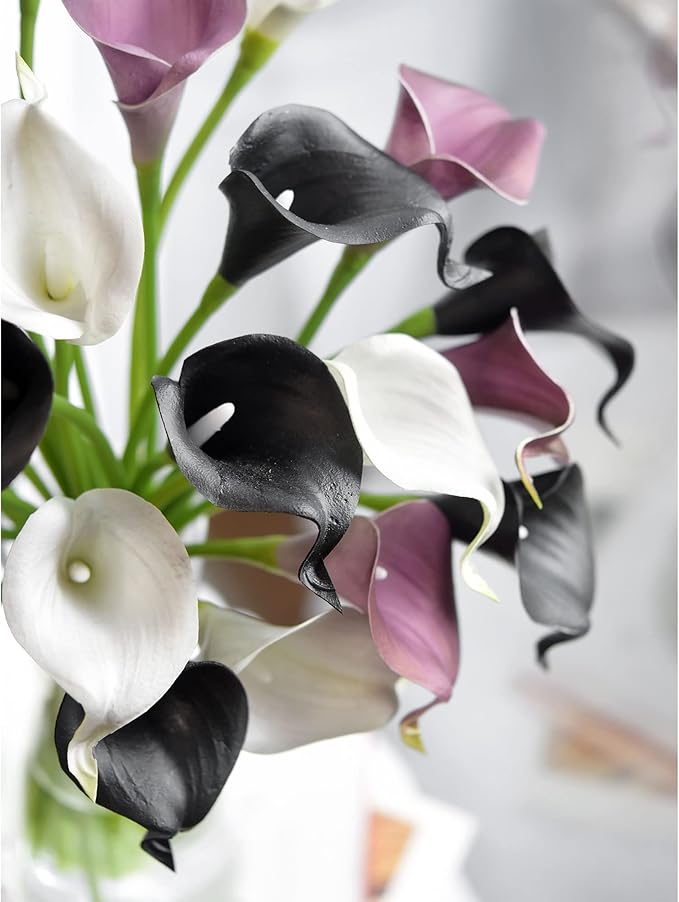 FiveSeasonStuff Real Touch Calla Lily Artificial Flowers Wedding Bridal Bouquet | Floral Arrangements | 15 Calla Lilies (Midnight Black)