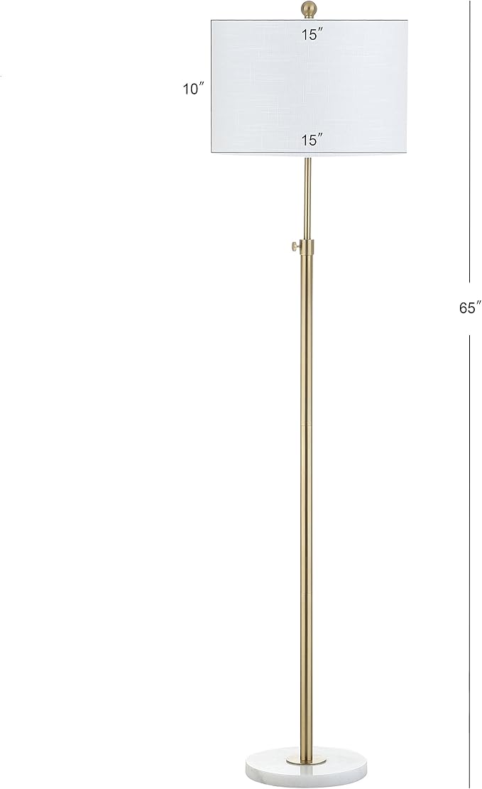 JONATHAN Y 65" Brass Gold and White Marble Adjustable LED Floor Lamp, Modern Glam Standing Light for Living Room Bedroom, White Linen Shade, Bulb Included JYL3022A