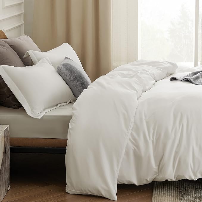 Bedsure Duvet Cover Full Size - Soft Double Brushed Bedding Set for Kids & Adults, Zipper Closure, 3 Pieces, Includes 1 Duvet Cover (80"x90") & 2 Pillow Shams, NO Comforter, Ivory White