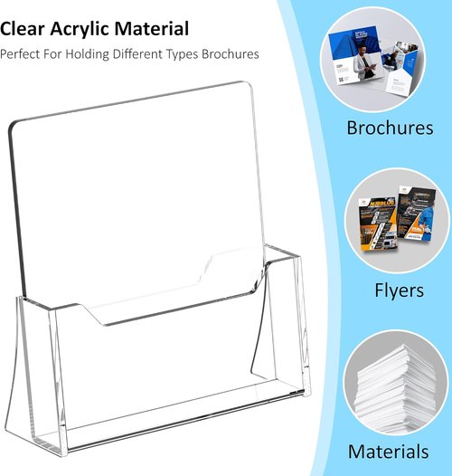 Skiennix Acrylic Brochure Holder - Clear 8.5 x 11 Inch Display Stand | 2-Pack for Pamphlets & Magazines