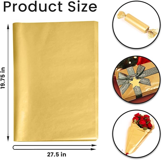 SANZIX Metallic Gold Tissue Paper for Gift Bags- 60 Sheets 19.75" x 27.5"- Gold Christmas Wrapping Paper - Christmas Tissue for Gifts Wrap, Weddings, Birthdays, Holiday & Xmas Decorations