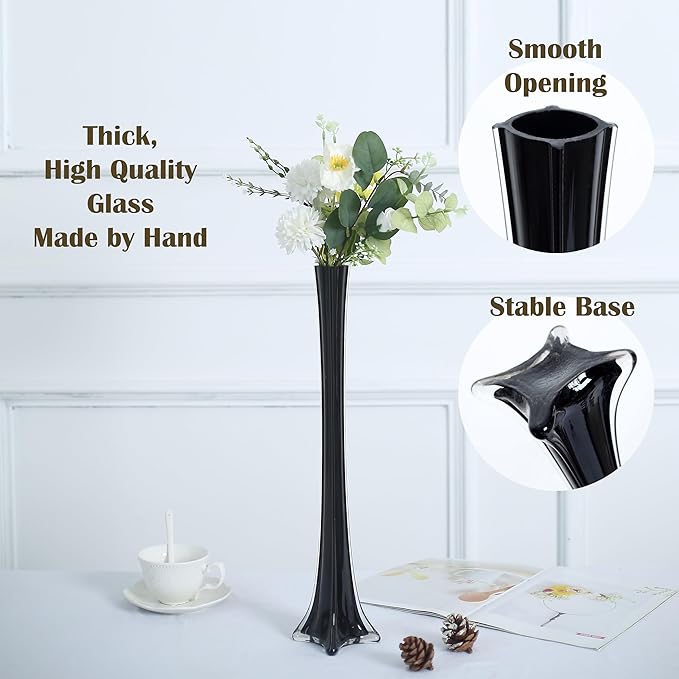 Craft And Party, Pack of 12, Eiffel Tower Vases Centerpiece for Flower, Wedding, Decoration. (24", Black)