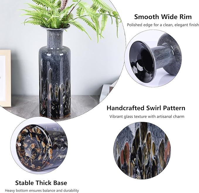 LCCCK 13" Tall Glass Vase Pretty Hand Blown Glass Vase, Unique Colorful Flower Vases for Bouquet, Modern Sea Art Decorative Vase for Home Living Room Kitchen Bathroom Dining Table Centerpieces