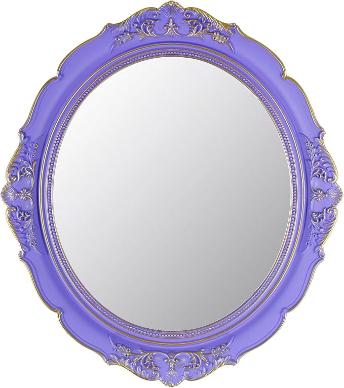 YCHMIR 14.8 x 13.1 inch Oval Wall Mirror Vintage Style (Purple)