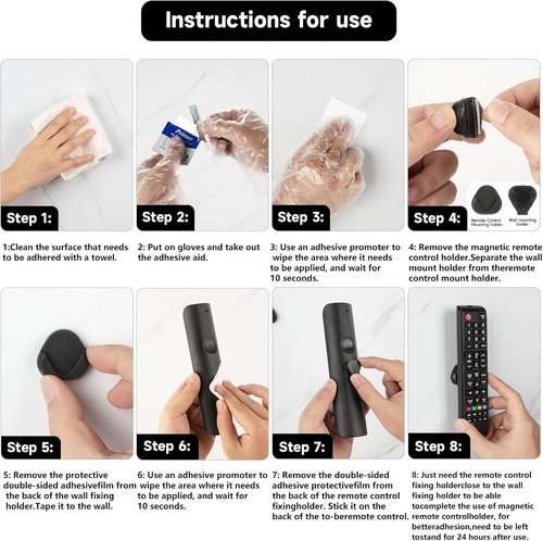 JUMEIHUI Magnetic Remote Control Holder - No Drill Wall Mount Organizer for TV Remotes | Black, 6 Pack