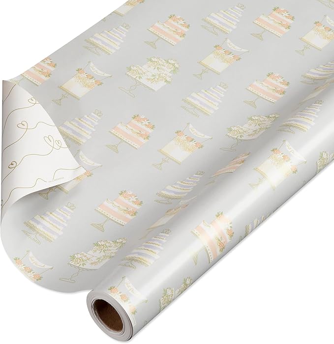 American Greetings 175 sq. ft. Reversible Wrapping Paper for Weddings, Bridal Showers, Engagement, Anniversaries and All Occasions, Wedding Cakes (1 Roll, 30 in x 70 ft.)