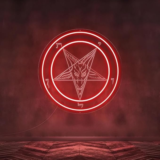 Pentagram Baphomet Satan Neon Sign, Gothic Baphomet Neon Light, Black Goat LED Sign, Gothic Home Decor Sign for Halloween Wall Art, 3D Engraved Neon Sign For Dorm College Party Christmas Gifts
