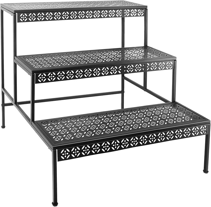 3 Tier Metal Plant Stand, Ladder Flower Pot Holder Plant Stands, Tiered Plant Stand Outdoor Storage Organizer Rack for Home Garden Patio Balcony