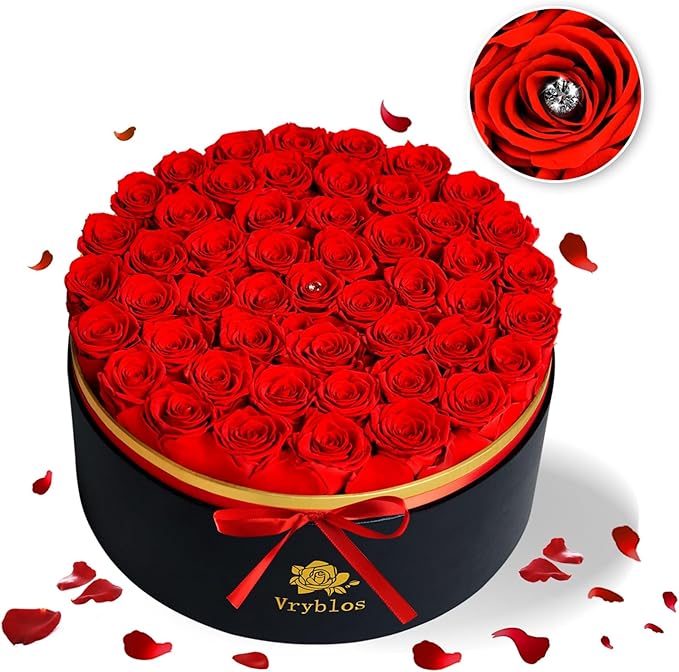 50 Forever Red Roses in a Box Preserved Flowers 100% Real Immortal Rose for Delivery Prime Graduation Birthday Home Decor Flower Eternal Rosas for Her Women Mom Wife Girlfriend