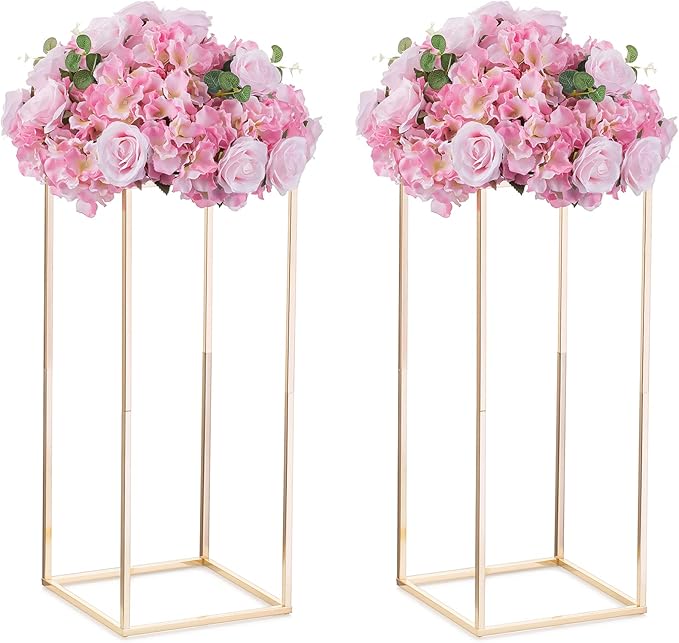 Nuptio Gold Vase for Wedding Centerpieces with Acrylic Panel - 2 Pcs 23⅝ inch Tall Vases Centerpiece for Tables Home Party Decorations