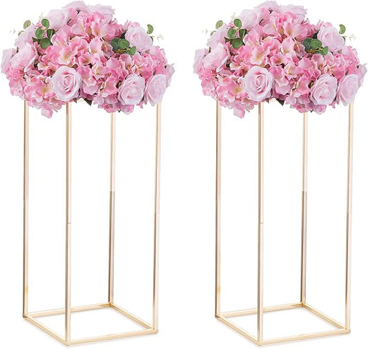 Nuptio Gold Vase for Wedding Centerpieces with Acrylic Panel - 2 Pcs 23⅝ inch Tall Vases Centerpiece for Tables Home Party Decorations