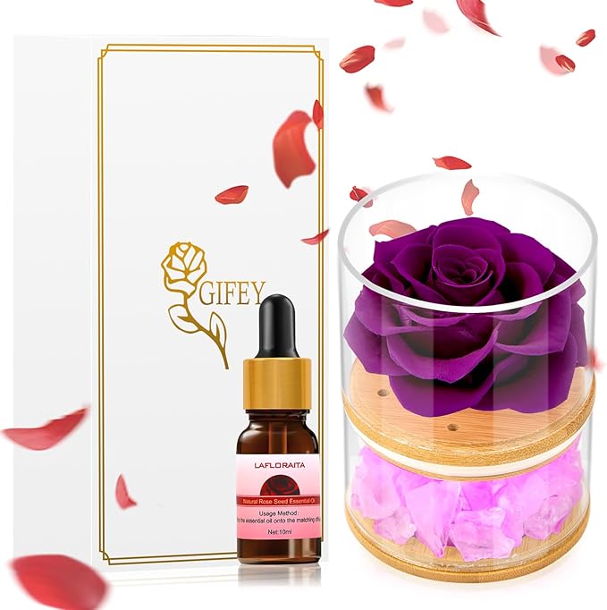 Birthday Gifts for Women,Christmas Women Gifts,Preserved Purple Rose with Lights, Preserved Flower Aromatherapy Rose Gifts for Women,Mom,Girlfriend,Wife Gifts for Christmas Valentines Day Birthday