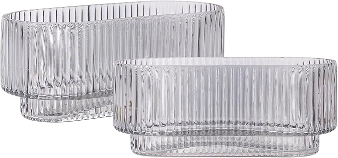 Ribbed Glass Vases, Small Vases for Flowers Set of 2, Black Glass Vase for Centerpieces, Rectangle Bud Vases for Living Room, Bedroom, Kitchen, Dining Table, Shelf, Wedding