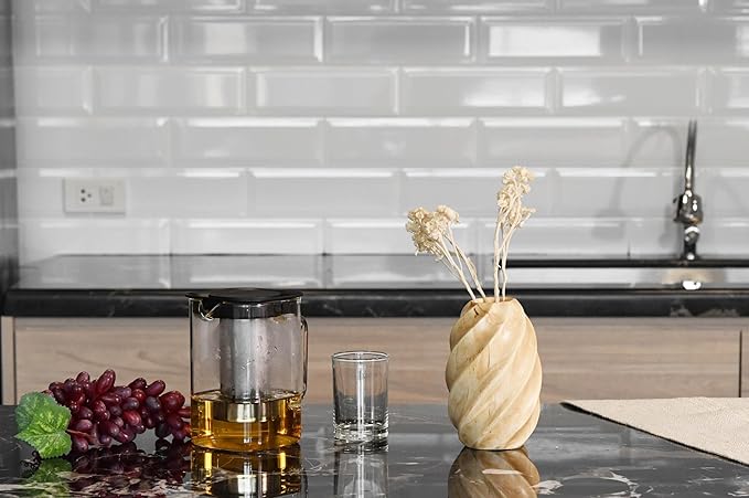 AeraVida 6-Inch Mango Tree Wood Oval Flower Vase with Spiral Carved Design | Light Brown Modern Tabletop Vase | Decorative Vintage Farmhouse Style for Home, Office, or Event Decor