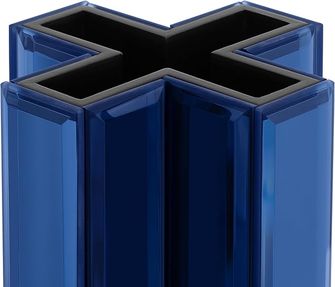 SHYFOY Blue Mirrored Vase - 12 Inch Tall Cross-Shaped Decorative Glass Flower Vases for Home Decor, Living Room Table Kitchen Fireplace Decor - Can’t Hold Water