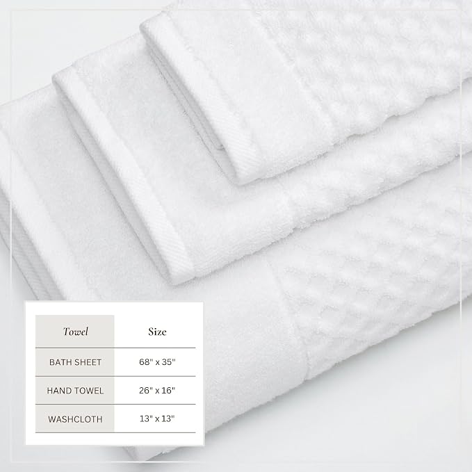 Great Bay Home Bath Towels - 100% Cotton 6 Piece Bath Sheet Set - Diamond Waffle Weave - Absorbent, Durable, Quick-Dry Towels for Bathroom (Optic White)
