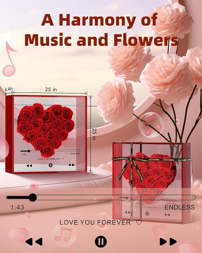 Preserved Roses for Mothers Day, Handmade Forever Flowers Box for Mom, Unique Flower Gifts for Girlfriend Wife, Wedding Anniversary Presents for Her, Birthday Gifts for Mom Grandma (Red)