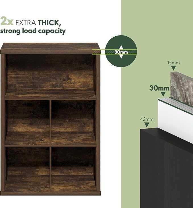 Furinno Cubicle Book Shelf, 5-Cube Bookshelf, Extra Thick Frame Cube Storage Organizer Bookcase with Closed Back, 15.3 x 29.9 x 43.3, for Living Room, Bedroom, Home Office, Amber Pine