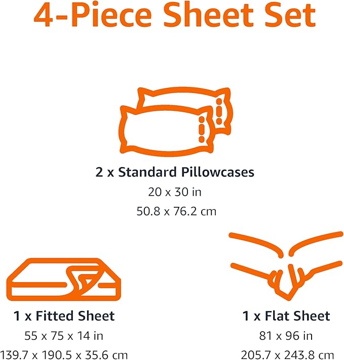 Amazon Basics Microfiber Kids' Sheet Set with Pillowcase, 4 Piece, Full, Unicorn and Rainbow