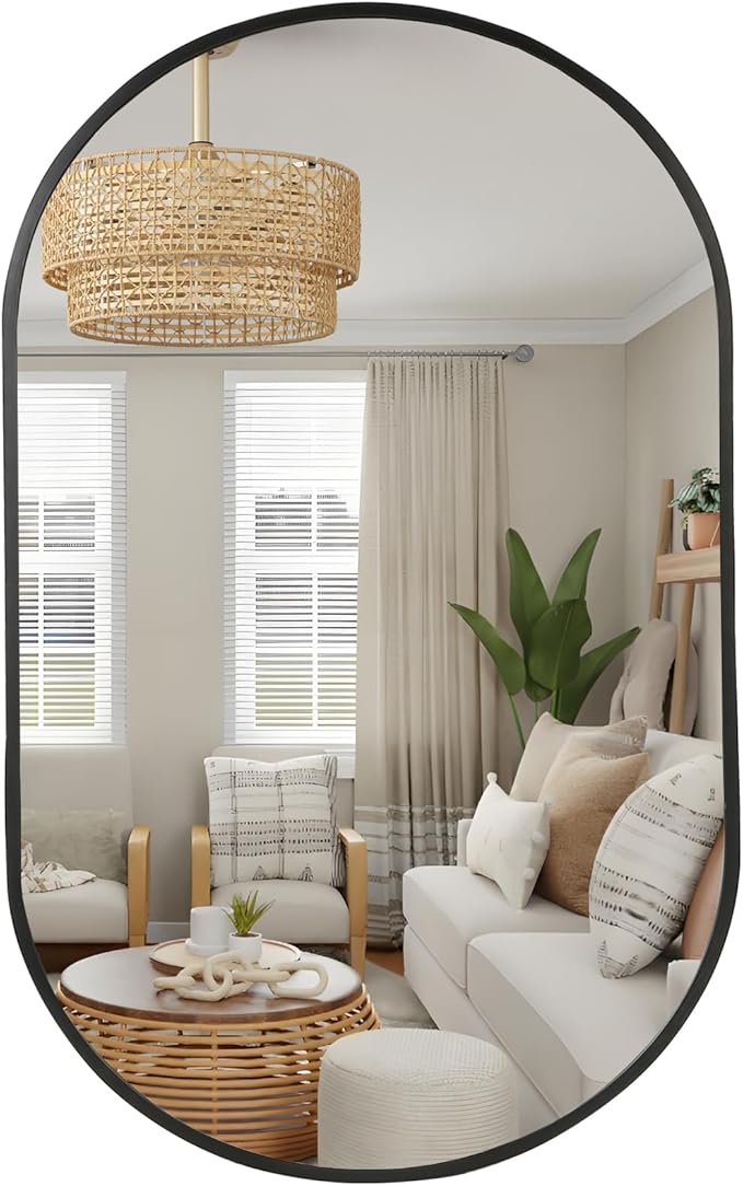 Black Oval Mirror, 22"x30" Oval Bathroom Mirror, Vanity Mirror with Brushed Metal Frame, Wall Mount Mirrors Decor for Bathroom, Bedroom, Entryway, Living Room(Hangs Horizontally or Vertically)