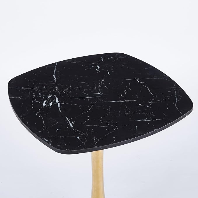 Square Tulip Dining Table 24 Inch for 2-4 People, Small Round Kitchen Table with Black MDF Top and Golden Metal Pedestal Base, Modern Bistro Table for Apartment Cafe Office Living Room