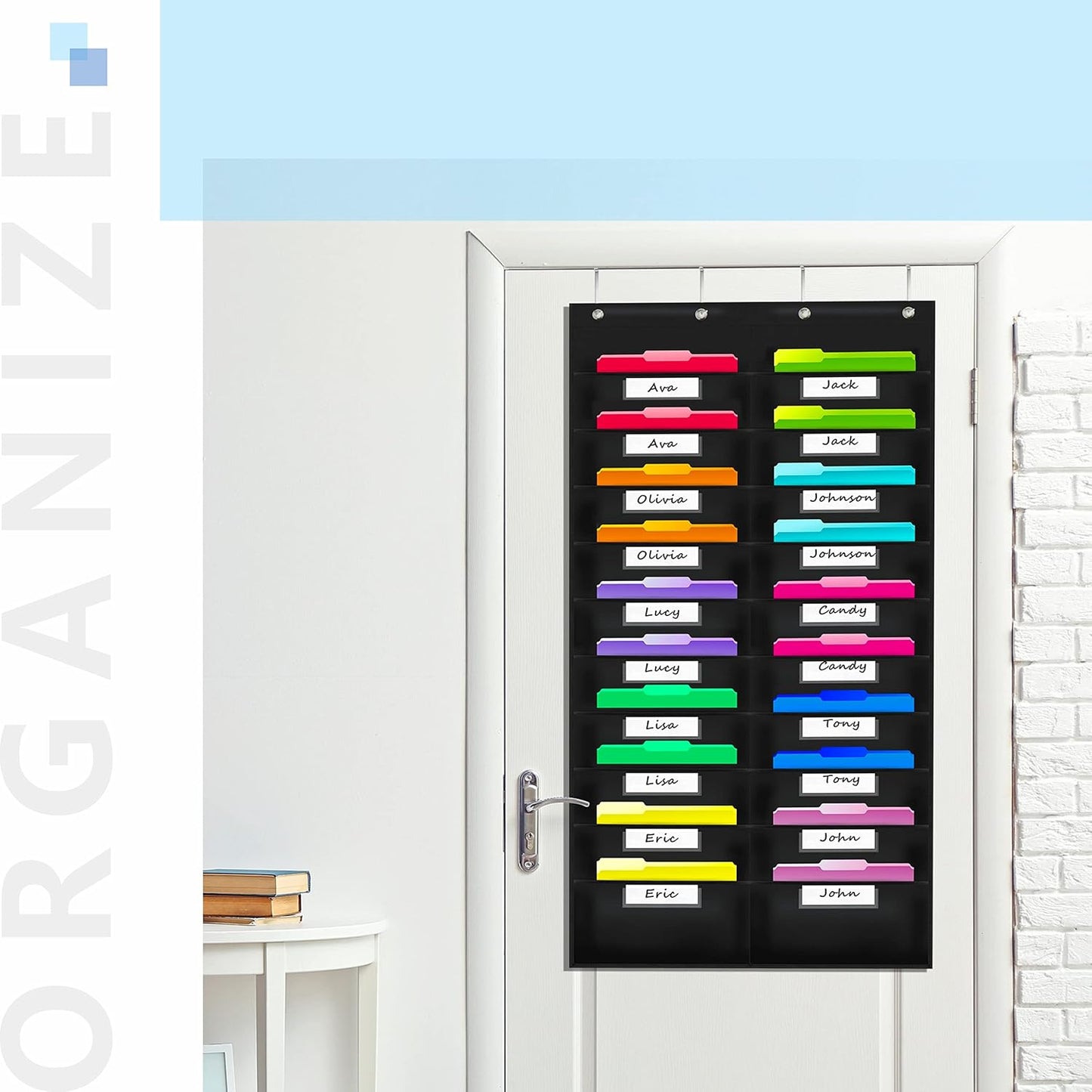 Vantasii Nylon Storage Pocket Chart - 20 Name Tag Pockets & 4 Hooks | Organize Assignments & Files (28.5”x 47”)