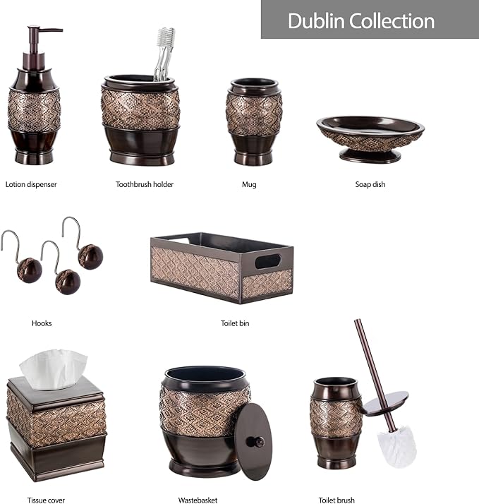 Creative Scents Dublin Brown Bathroom Soap Dispenser Set of 2 - Decorative Resin 8 Oz. Hand Soap and Lotion Dispenser Bottles with Durable Matching Pumps - Bathroom Countertop Accessories Decor