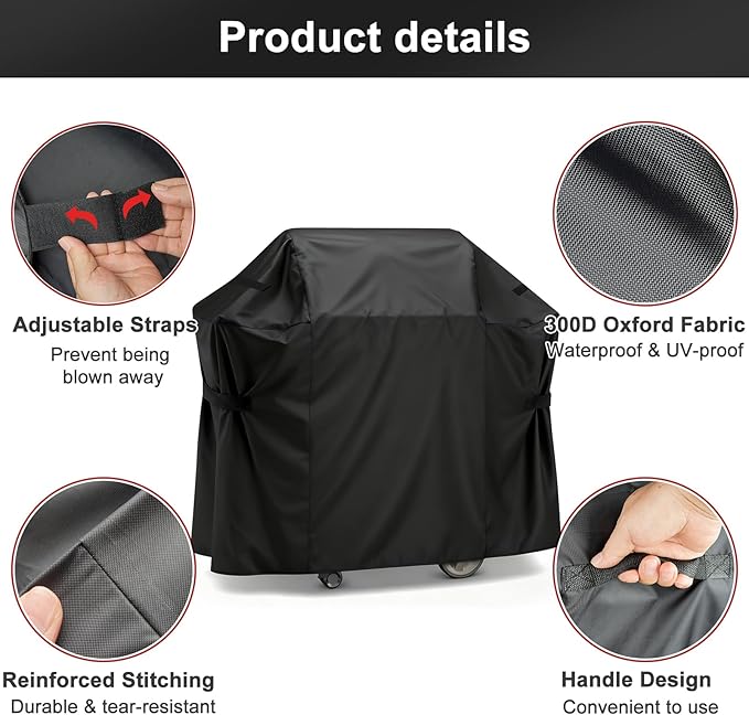 LBTING Grill Cover, 44-inch Heavy Duty 300D Oxford Waterproof Windproof UV Resistant BBQ Gas Grill Cover for Outdoor Barbecue Fit Most Brands Weber, Brinkmann, Char Broil, Holland