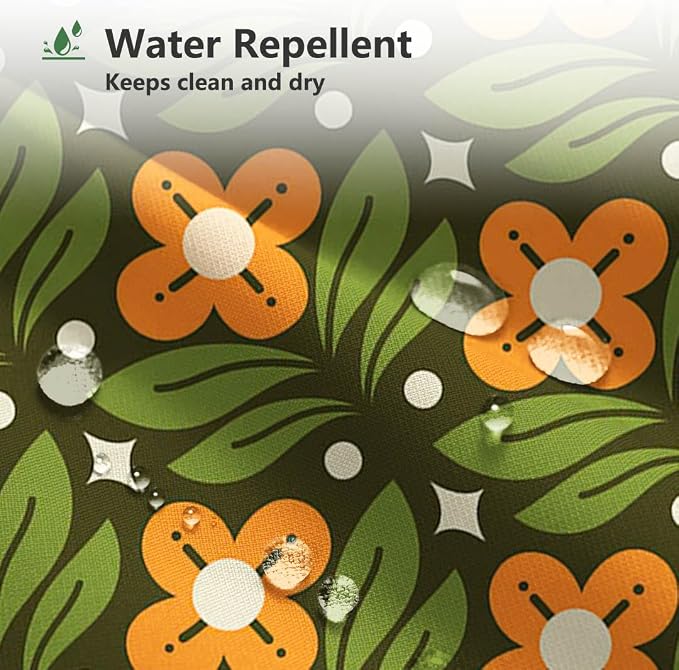MEHOFOND Orange Floral Green Shower Curtain Vintage Mid Century Modern Abstract Geometric Bathroom Curtain Boho Retro Classic 1950S 1960S Home Bathtub Decor Fabric Waterproof Bath Curtain 72x72 Inch