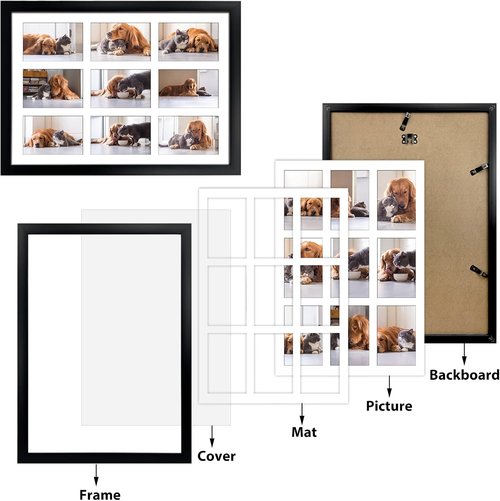 HORLIMER 4x6 Picture Frame Set - 9 Openings Multi Photo Collage in Black for Versatile Wall Display