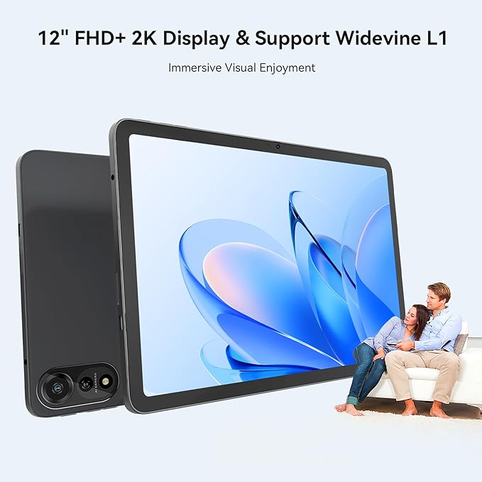 Blackview 12 inch Tablet Android 15,Large Screen Tablet with FHD+2K Display, 24GB RAM + 256GB ROM, 5G WiFi, 9000mAh, Pen &Case, Octa-core Unisoc T615, Widevine L1, Google GMS- MEGA 2