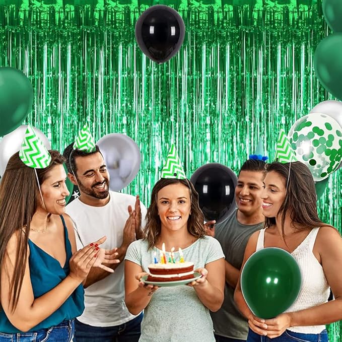 TONIFUL 3Pcs Green Door Streamers,Green Photo Booth Backdrop,Metallic Streamers Green Foil Fringe Curtains for Birthday,Christmas,New Year,St. Patrick's Day Party Streamers Decor(9.9ft x 6.6ft)
