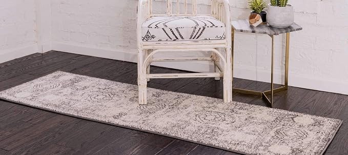Unique Loom Bromley Collection Area Rug - Wells (2' x 8' 8" Runner, Ivory/ Gray)