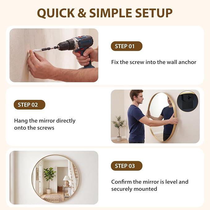 Sweetcrispy Bathroom Round Mirror for Over Sink, 20 Inch Wall Circle Mirror with Matte Metal Frame, Modern Wall Mount Vanity Mirror for Home Decor, Living Room, Bedroom, Gold