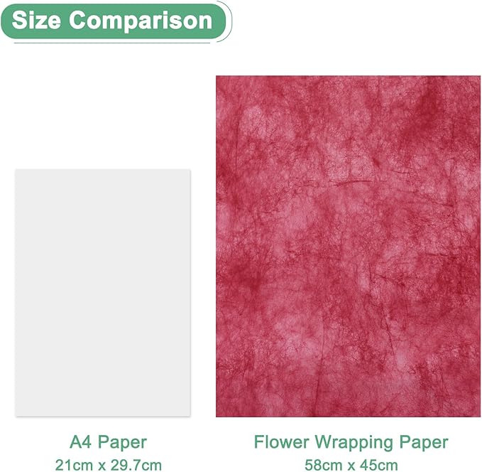 M METERXITY 38-Sheet Korean Cotton Wrapping Flower Paper, 22.8x17.7 Inch/ 58x45cm Waterproof Floral Wrapping Cotton Paper for Bouquets/Gift Packaging [Red]
