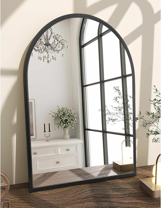 Arch Wall Mirror 28"x20" Large Black Bathroom Mirror Metal Frame Mirrors for Wall, Decoration Vanity Bedroom Entryway Living Room