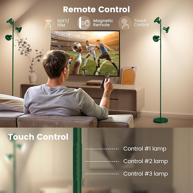 SIBRILLE 36W LED Tree Floor Lamp, Modern Dimmable Standing Lamp with Remote & Touch Control, 4 Color Temperatures, 3 Rotatable LED Light Floor Lamps for Living Room, Bedroom, Office